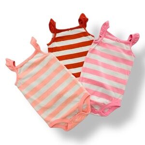 Carter’s | Candy Stripe Ruffle Rompers (9 mos) ♥️🩷🧡